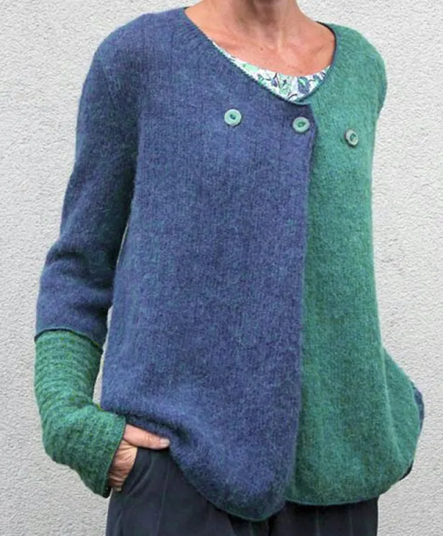 Women's Small Top Contrast Color Casual Knitted Top Blue And Green - Shop at LoveMi