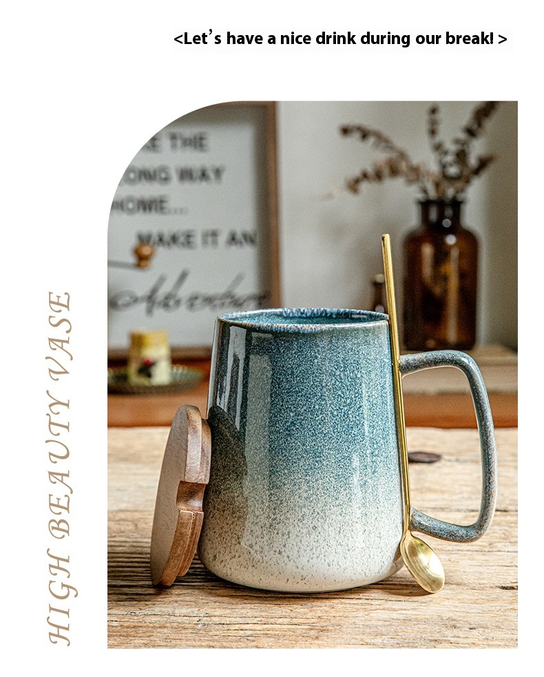 Title 7, Art Kiln Baked Mug With Cover With Spoon Cup La...