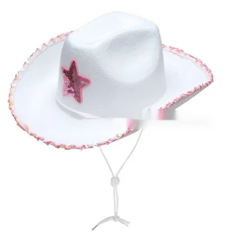 Surrounding Border Five pointed Star Cowboy Hat Female White - Shop at LoveMi