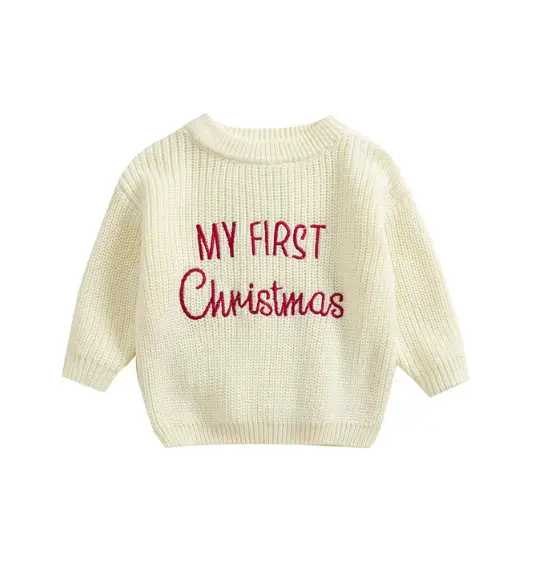 Children's Knitted Embroidery Pure Color All-match Sweater