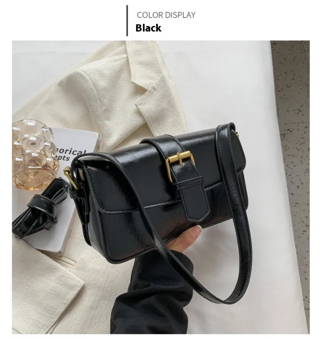 Niche Messenger Retro Easy Matching Shoulder Small Square Bag Black - Shop at LoveMi