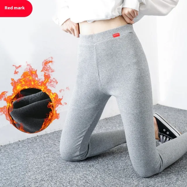 Red Label Thread Fleece lined Thick Leggings Winter Women's Pants Red Label Light Gray - Shop at LoveMi