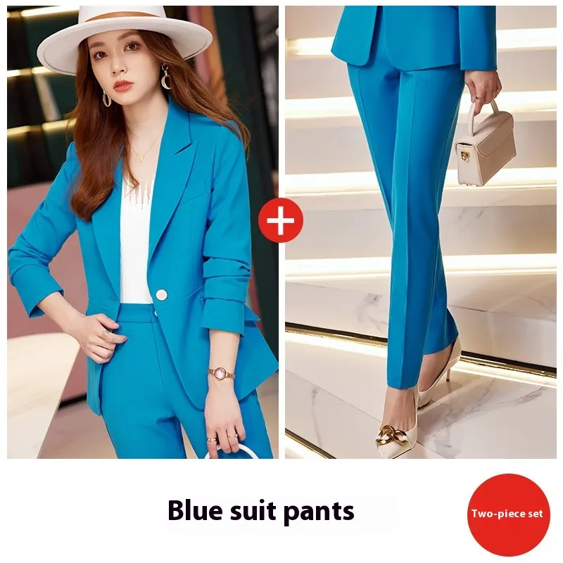 Business Suit Women's Fashion Blazer Two-piece Suit - Blue Suit And Pants