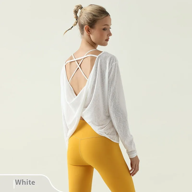 Comfortable Breathable Yoga Long-sleeved Blouse Top - White