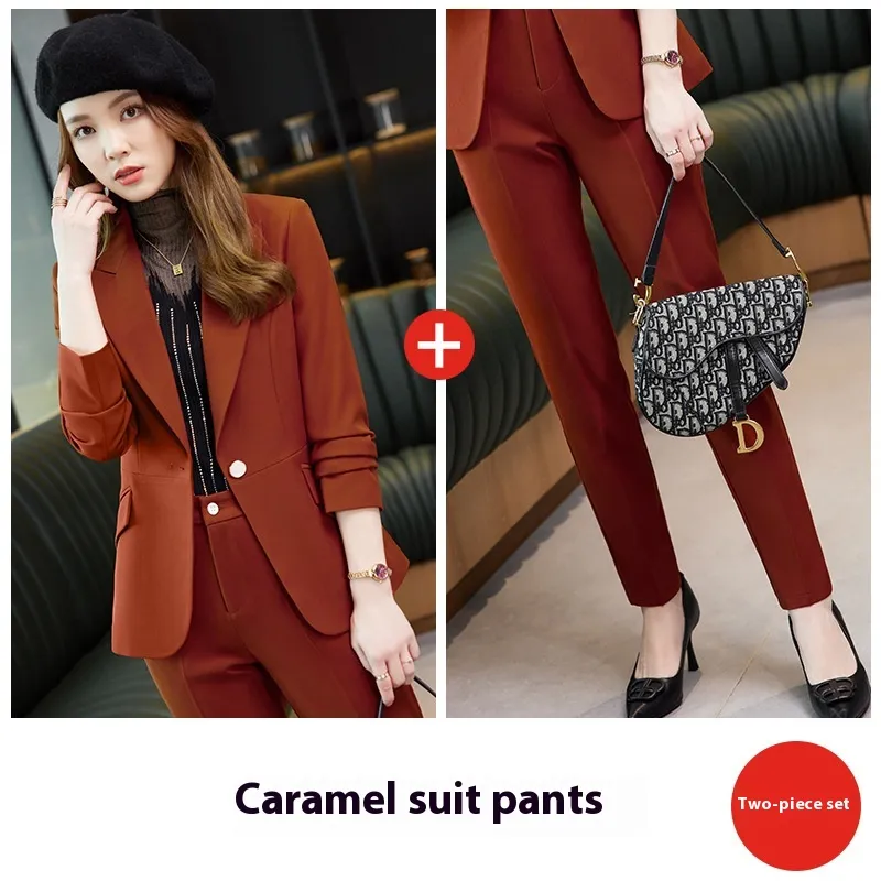Business Suit Women's Fashion Blazer Two-piece Suit - Caramel Suit And Pants