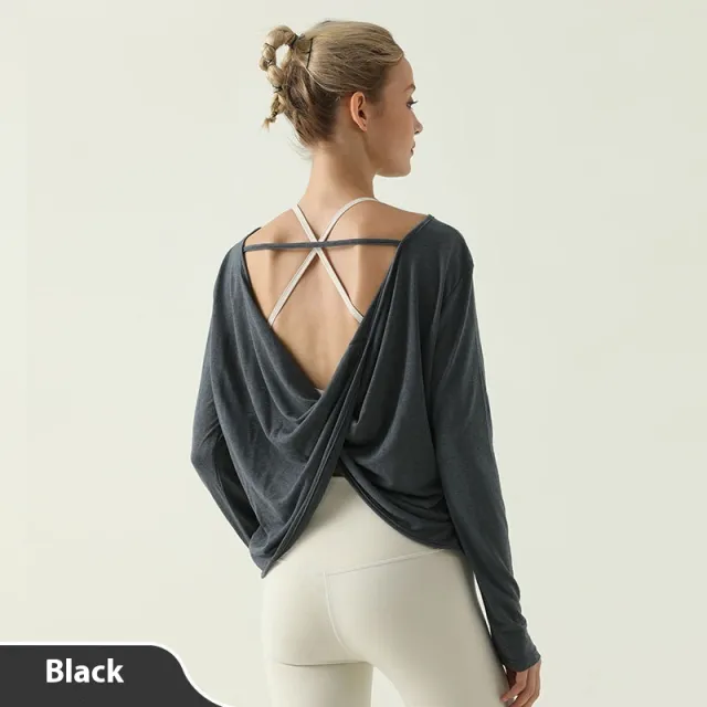Comfortable Breathable Yoga Long sleeved Blouse Top Black - Shop at LoveMi
