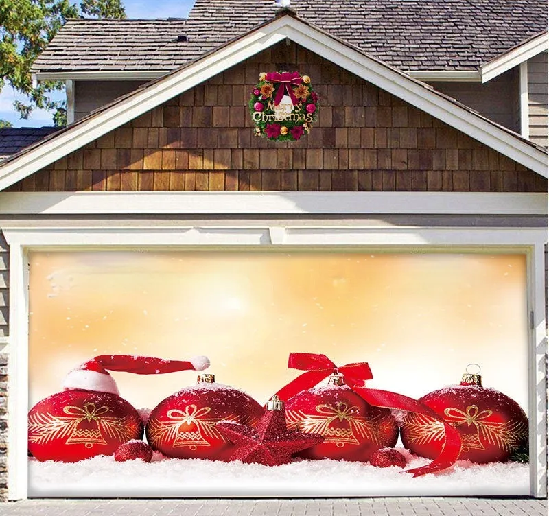 Christmas Background Fabric Garage Door Decoration Holiday Party Banner Tapestry - Sd082