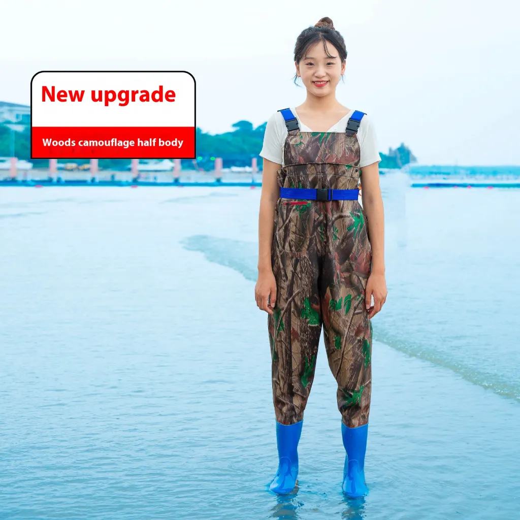Women's Thick Waterproof One-piece Half Body Rain Pants - Forest Camouflage Half  Body-3