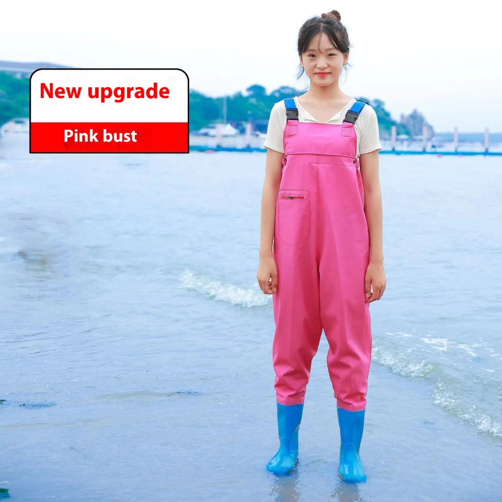 Women's Thick Waterproof One-piece Half Body Rain Pants - Pink
