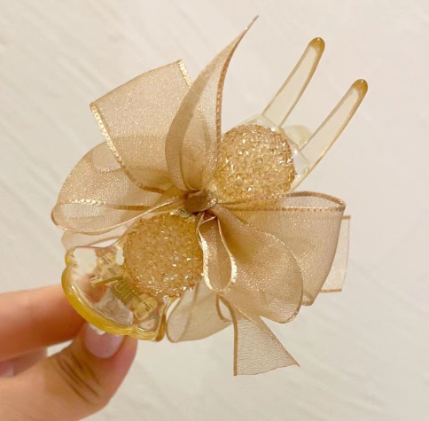 Champagne bow hair clip