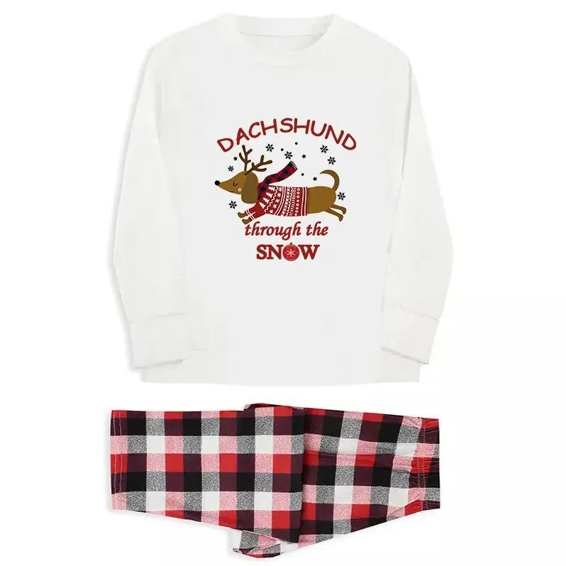 Parent-child Elk Pattern Plaid Pants Christmas Suit Long Sleeve - White