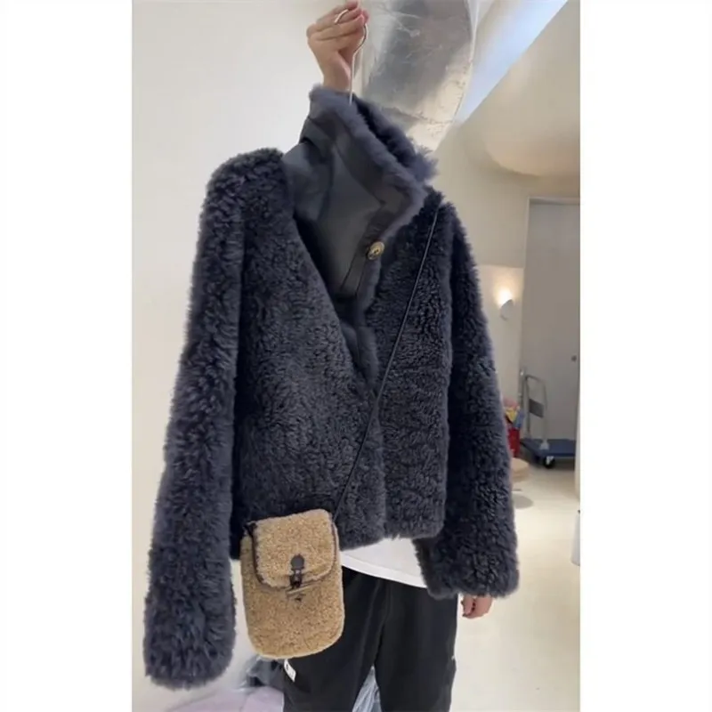 Thickened Fur One-piece Top For Women - Dark Blue