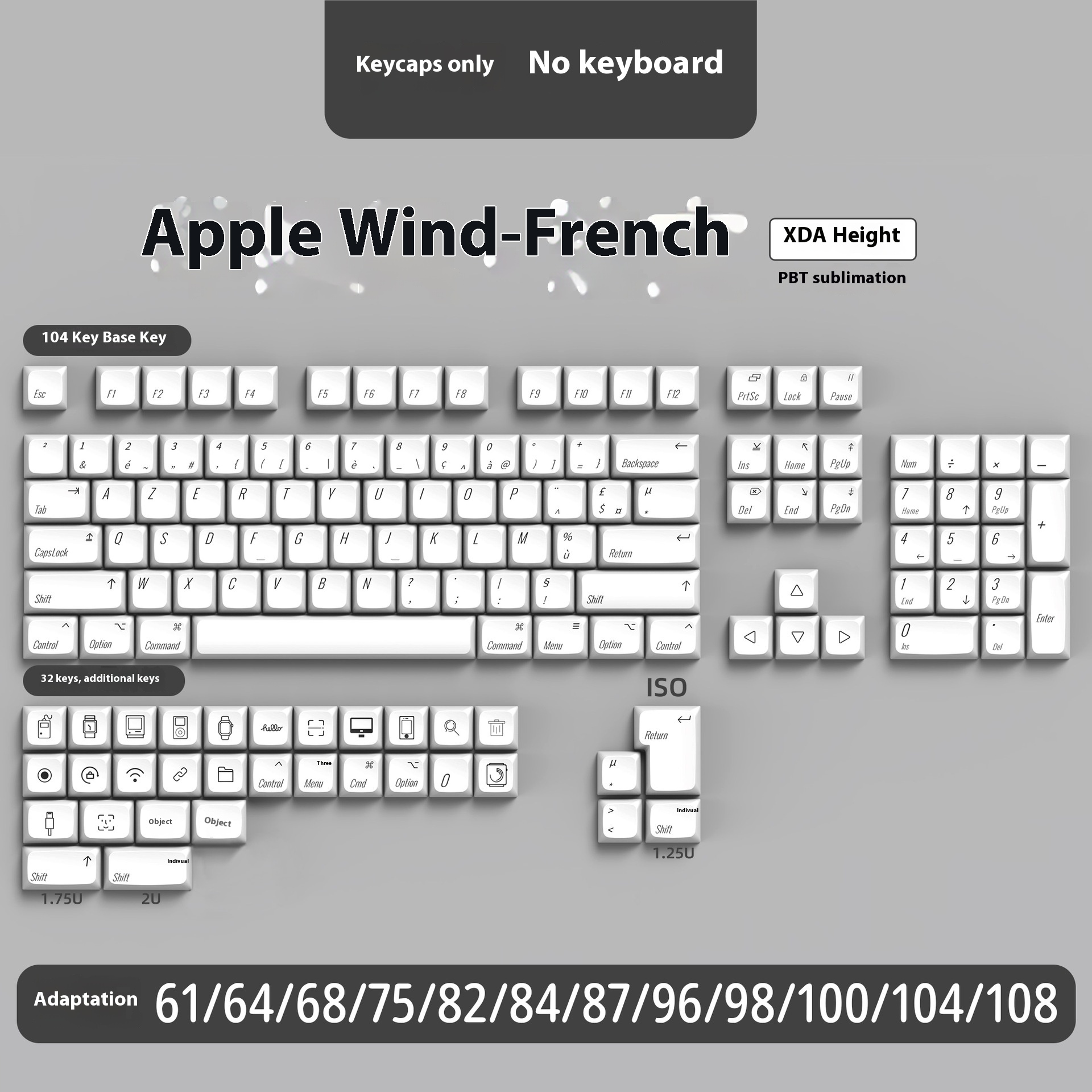 136 Keys Minimal White French