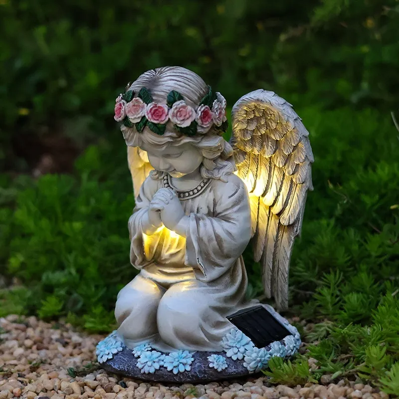 Resin Prayer Angel Solar Energy Outdoor Yard