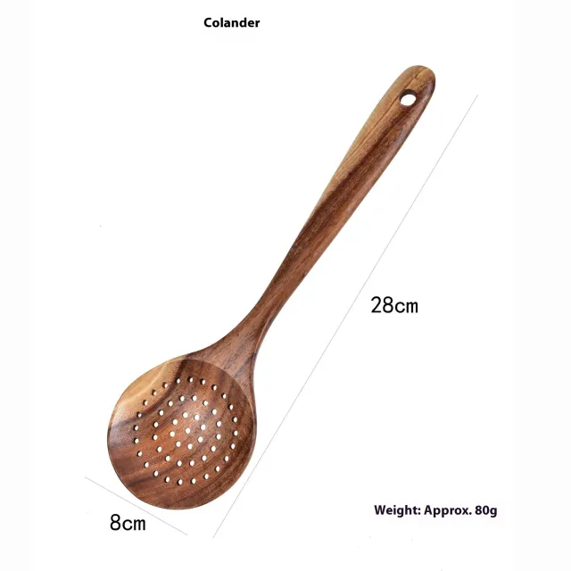 Non Stick Teak Cooking Spatula Set Of Seven Pieces Colander - Shop at LoveMi