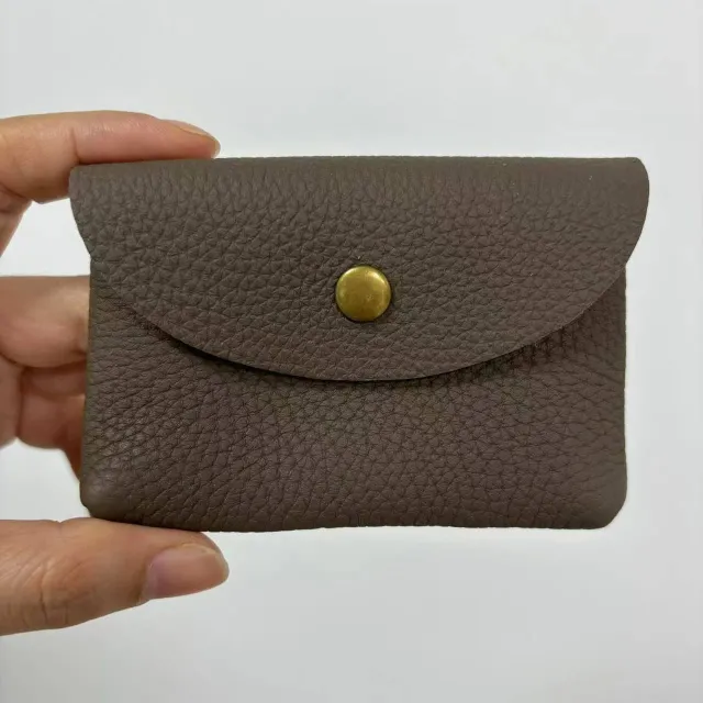 First Layer Cattlehide Leather Fashion Hidden Hook Coin Pocket Card Holder Mini Portable Khaki - Shop at LoveMi