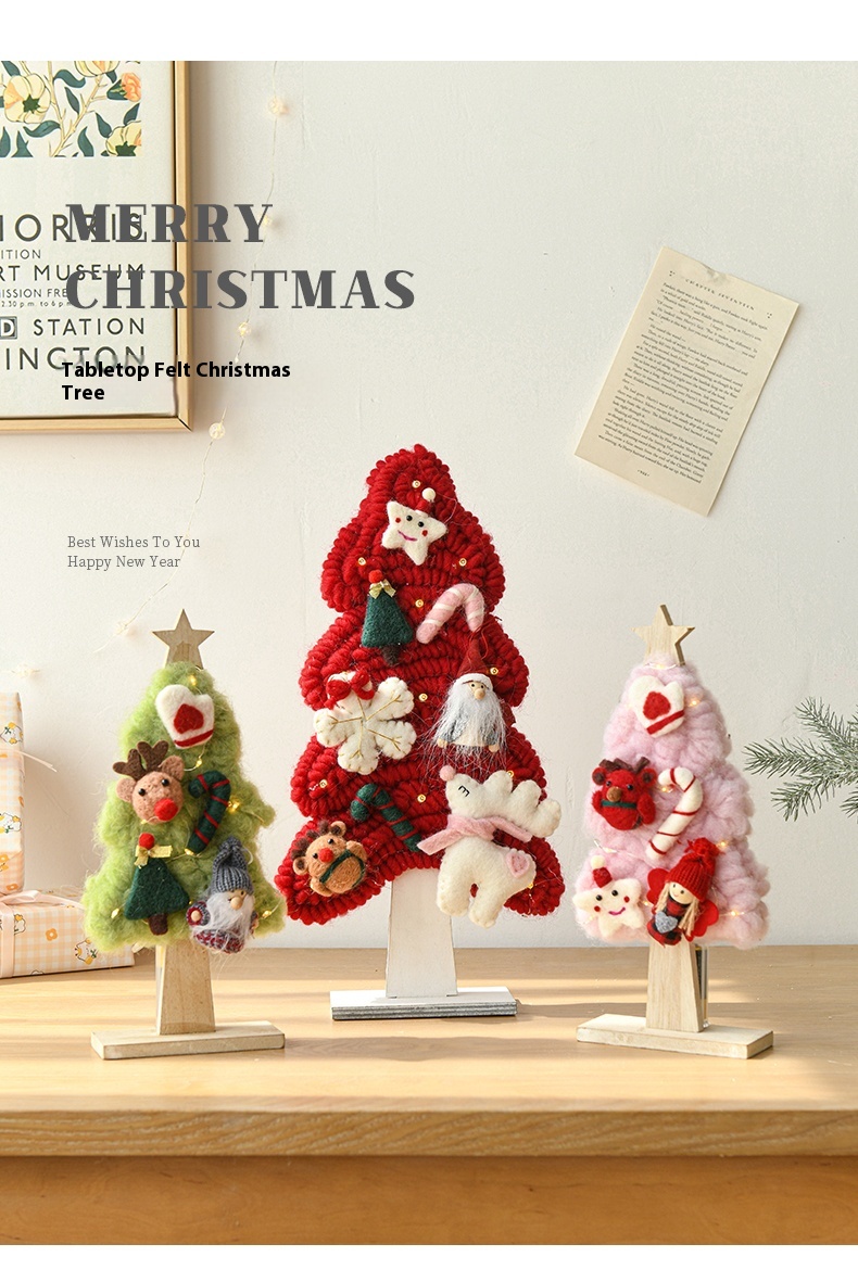 Title 4, Wool Felt Luminous Tree With Lights Elk Christm...