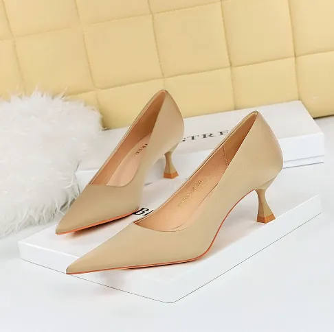 Fashion Simple Stiletto High Heel Shallow Mouth Pointed Toe All match Women's Shoes Champagne 42 - Shop at LoveMi
