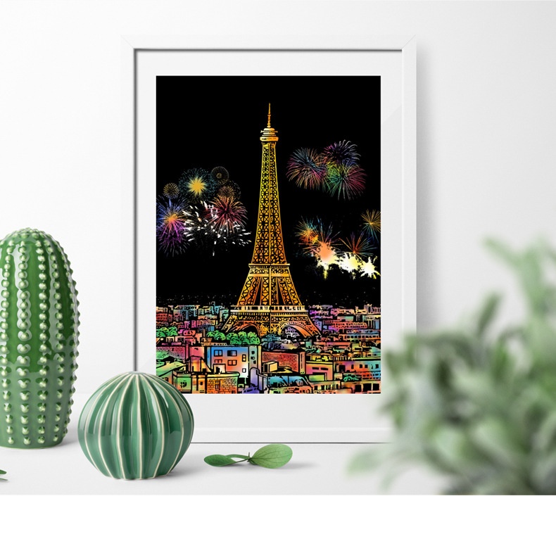 Title 6, Colorful City Night View Scratch Painting A4 Bu...