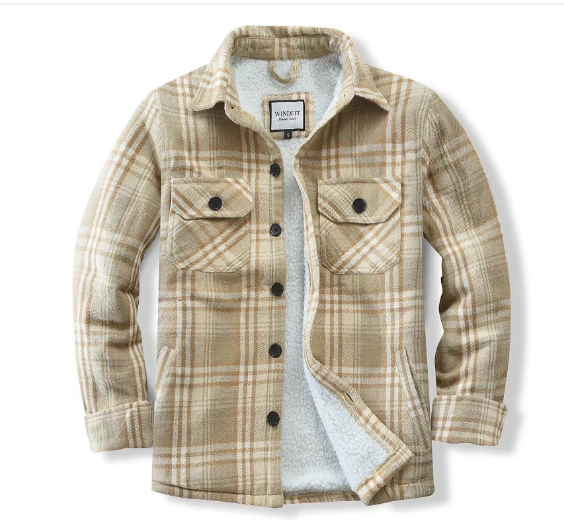 Lapel Check Loose Long Sleeve Khaki Shirt For Women