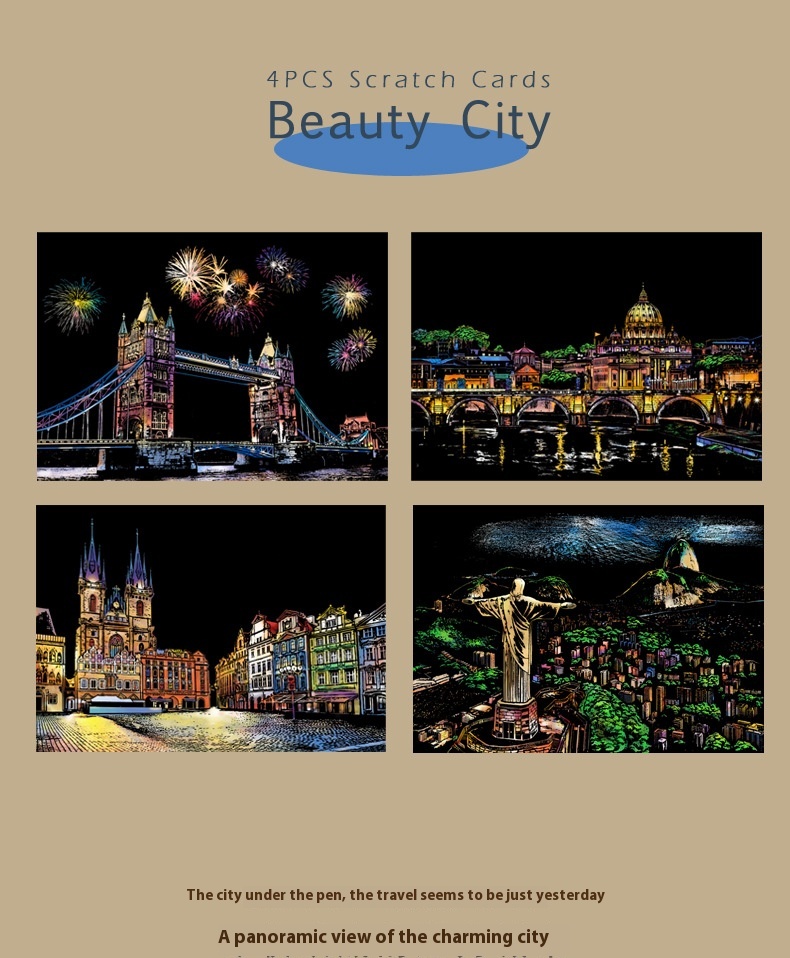 Title 5, Colorful City Night View Scratch Painting A4 Bu...