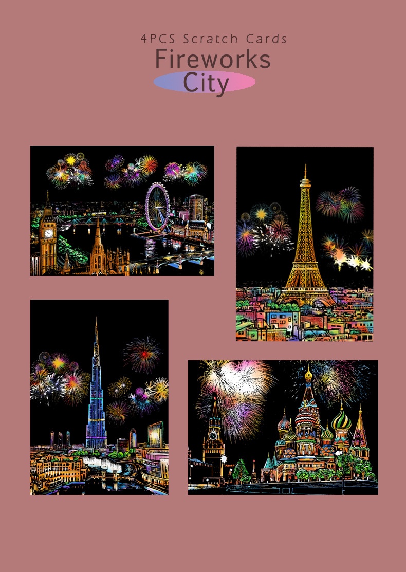 Title 10, Colorful City Night View Scratch Painting A4 Bu...