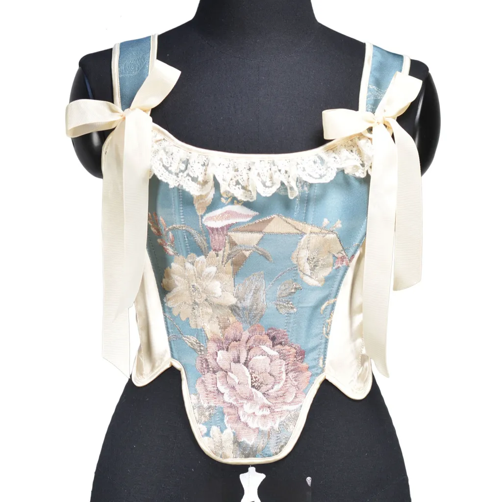Color Matching Style Tunic All-matching Printed Fishbone Corset - Beige And Blue