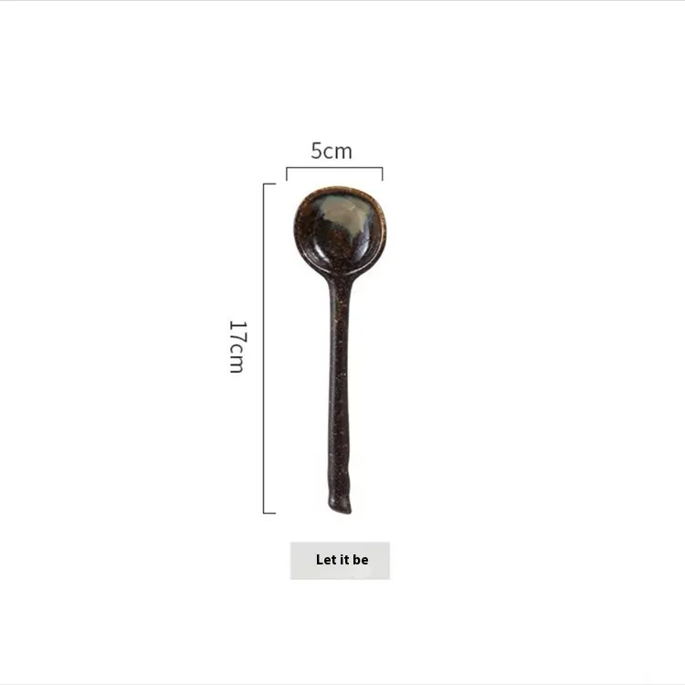 Restaurant Home Kitchen Utensils Creative Retro Ceramic Long Handle Spoon - Bamboo Spoon