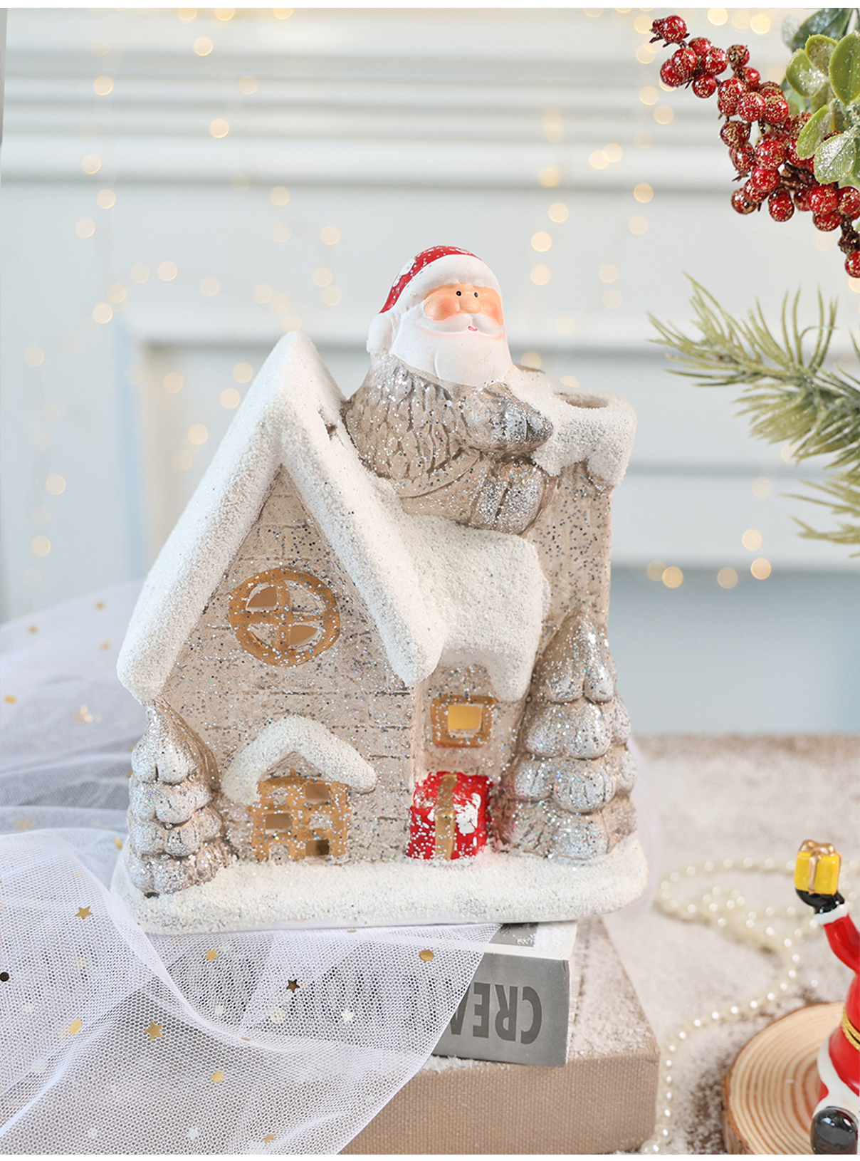 Title 11, Christmas Snow House Glowing Small Ceramic Orna...