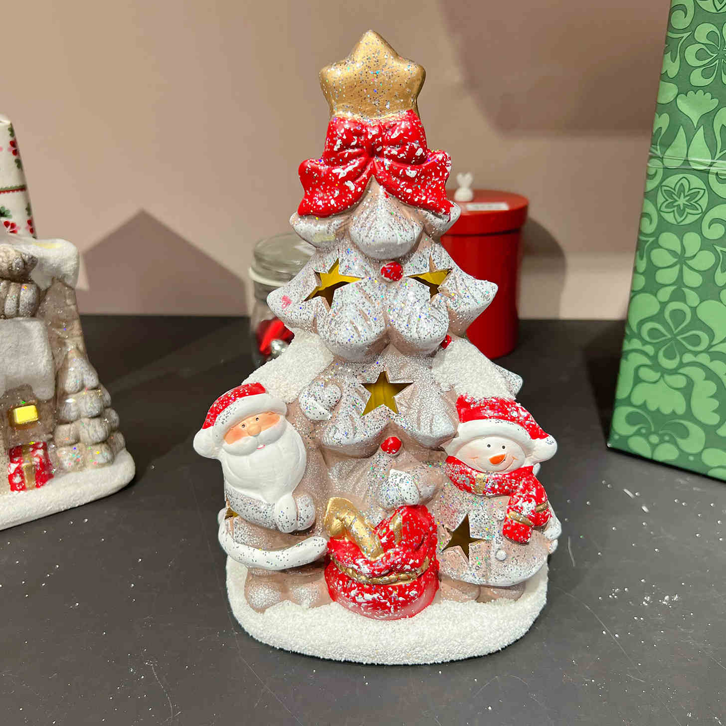 Title 3, Christmas Snow House Glowing Small Ceramic Orna...