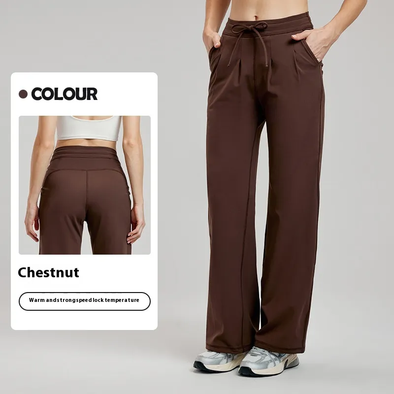Straight Sports Female Casual Wide Leg Pants - Chestnut-M