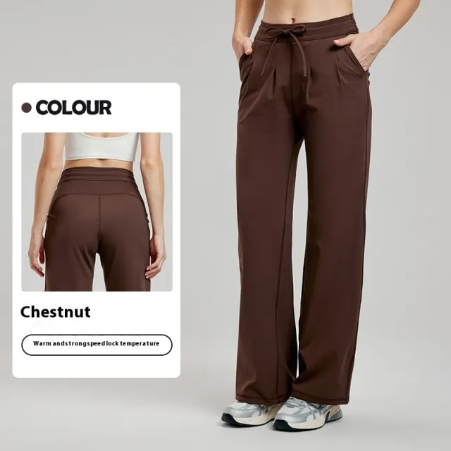 Straight Sports Female Casual Wide Leg Pants Chestnut M - Shop at LoveMi