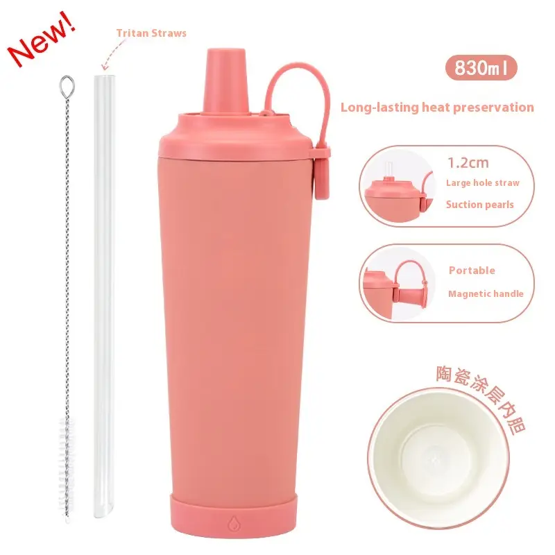 830ml Ceramic Coated Liner Stainless Steel Cup With Straw