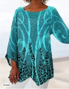 Spring And Autumn Women's Clothing Crew Neck Split Plus Size Top 3D Printing - 2Style-3Xl - View 1