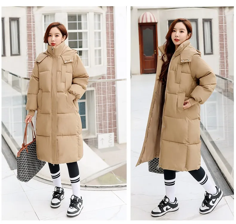 Long Over-the-knee Cotton-padded Coat Women's Loose Down Cotton-padded Jacket - Khaki