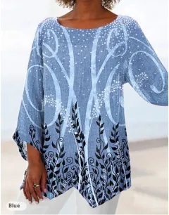 Spring And Autumn Women's Clothing Crew Neck Split Plus Size Top 3D Printing - 3Style - View 1
