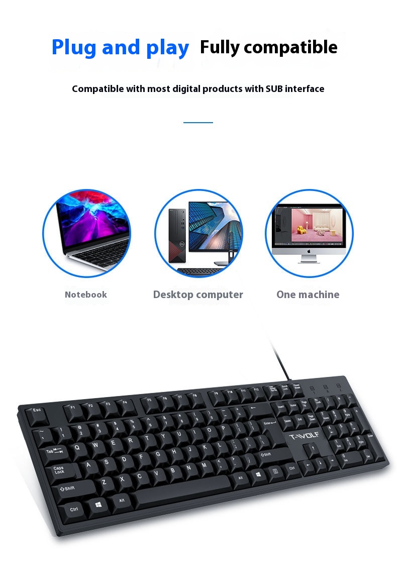 Title 3, Wired USB Keyboard Laptop Office Home