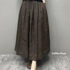 Ramie Printed Skirt Women Big Swing Art - Coffee Rose - View 1