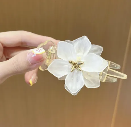 Bun Grabber Clip Headdress Sense Barrettes Female Summer Simplicity 17 White Petals - Shop at LoveMi