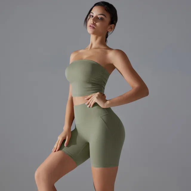 New Solid Color Chest Wrap Yoga Clothing Top 7064 Carbon Dust Color Set - Shop at LoveMi
