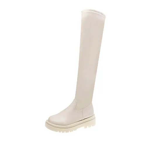 Thin Black Elastic High Boots Are Small And Slim Beige - Shop at LoveMi