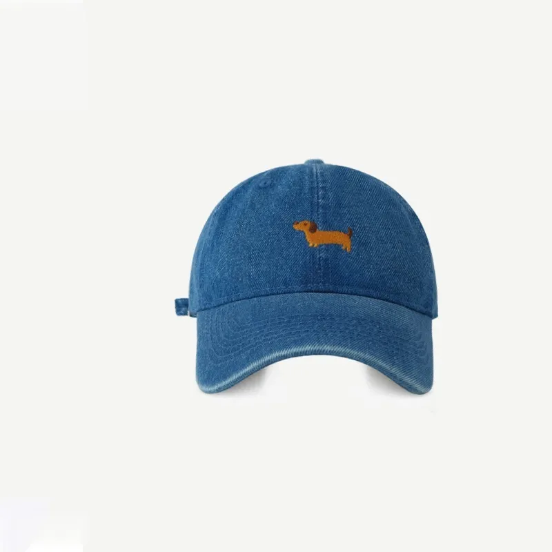 Cute Cartoon Sausage Dog Embroidered Baseball Cap - Dark Blue