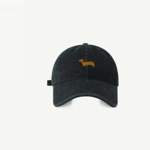 Cute Cartoon Sausage Dog Embroidered Baseball Cap Black - Shop at LoveMi