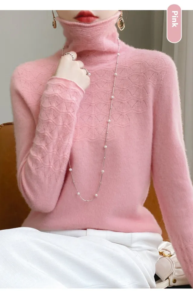 Pile Collar Turtleneck Sweater Short Autumn And Winter Women Pink - Shop at LoveMi
