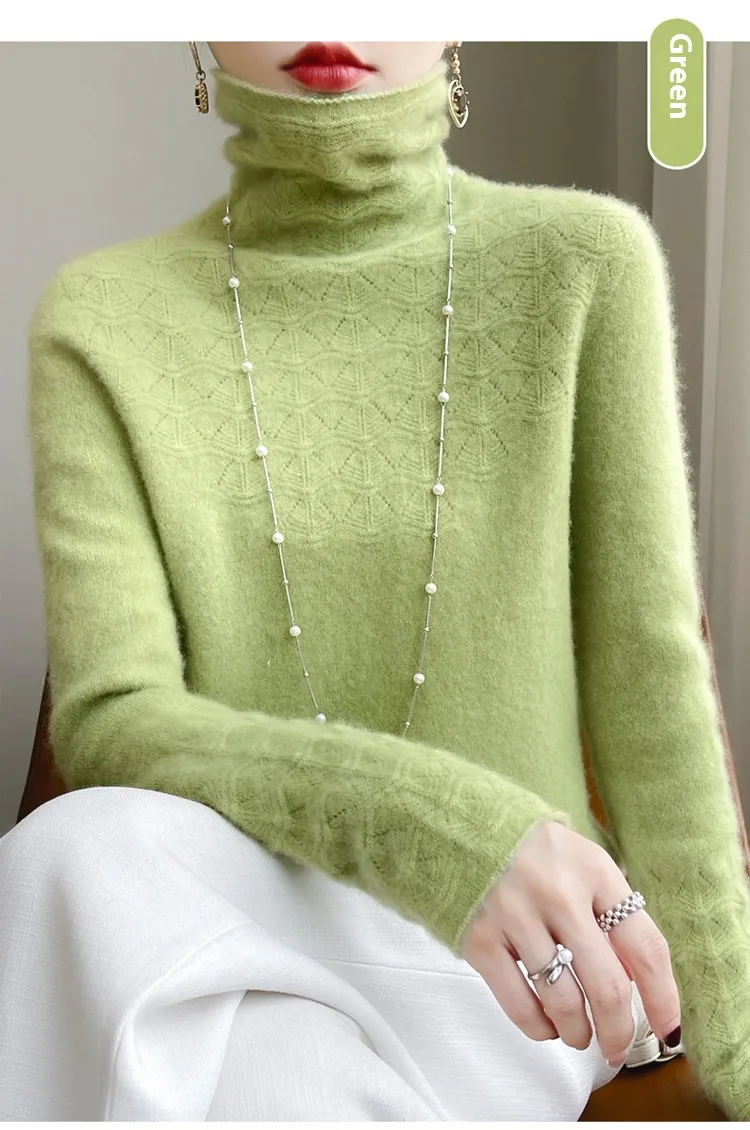 Pile Collar Turtleneck Sweater Short Autumn And Winter Women - Fruit Green
