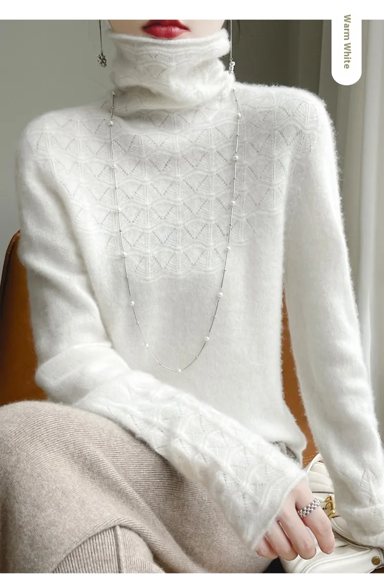 Pile Collar Turtleneck Sweater Short Autumn And Winter Women - White