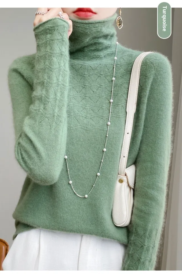 Pile Collar Turtleneck Sweater Short Autumn And Winter Women Spearmint - Shop at LoveMi
