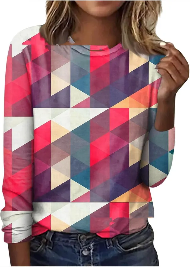 Round Neck Long Sleeve Floral Geometric Print Jyq47292809 - Shop at LoveMi