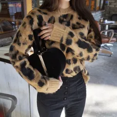 Refined Stylish And Versatile Warm Thick Leopard Print Pullover Sweater - Khaki - View 1