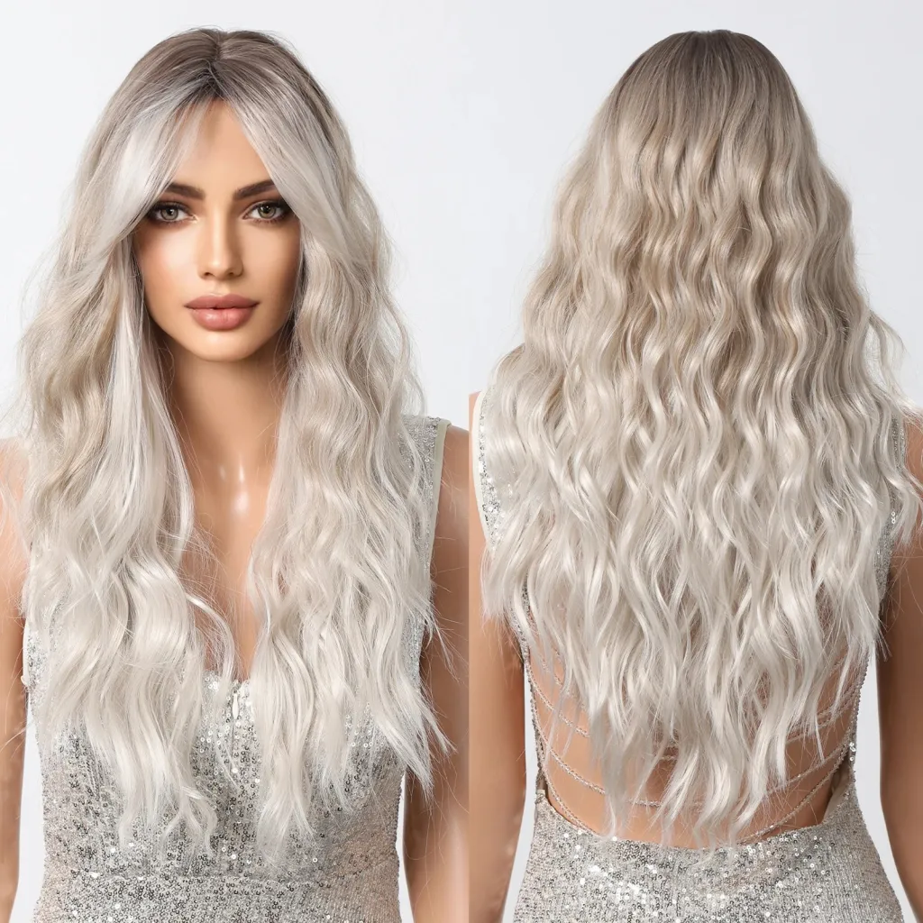 Long Curly Hair Full-head Wig - White Lc1113 1 24Inches